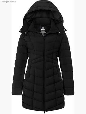 Long Puffer Jacket Warm Insulated Winter Coat Quilted Down Alternative Plus Size